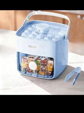 Asuuei Blue Portable Ice Cube Maker with Storage Drawer